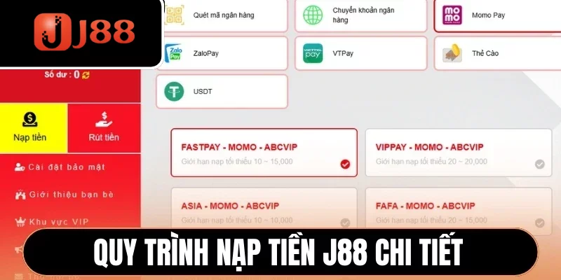 Quy trình nạp tiền J88 chi tiết