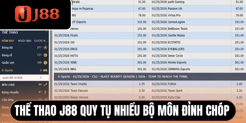 Thể thao J88 quy tụ nhiều bộ môn đỉnh chóp